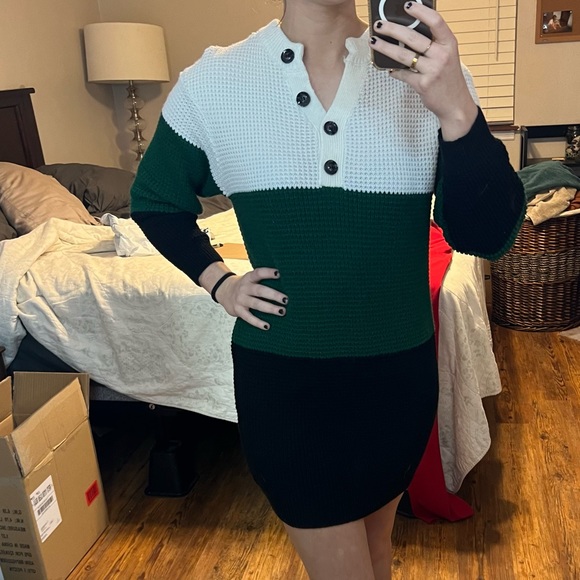 Color Block Button Sweater Dress - Picture 4 of 4